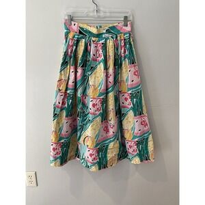 Vintage 90s Ann Stevens Skirt Size Small Pastel Floral Pleated Midi Pockets